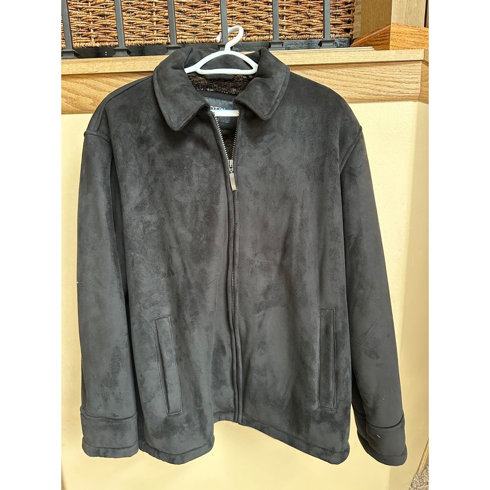 Apt 9 Mens Black Faux Suede Full Zip Jacket Faux Fur Lined Large RN94468
